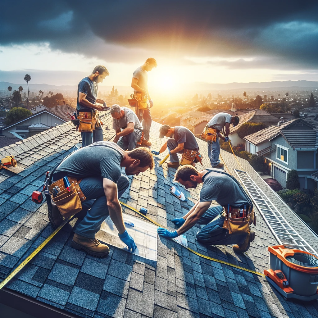 Roofers in San Diego efficiently replacing damaged shingles on a house using lightweight, durable materials.