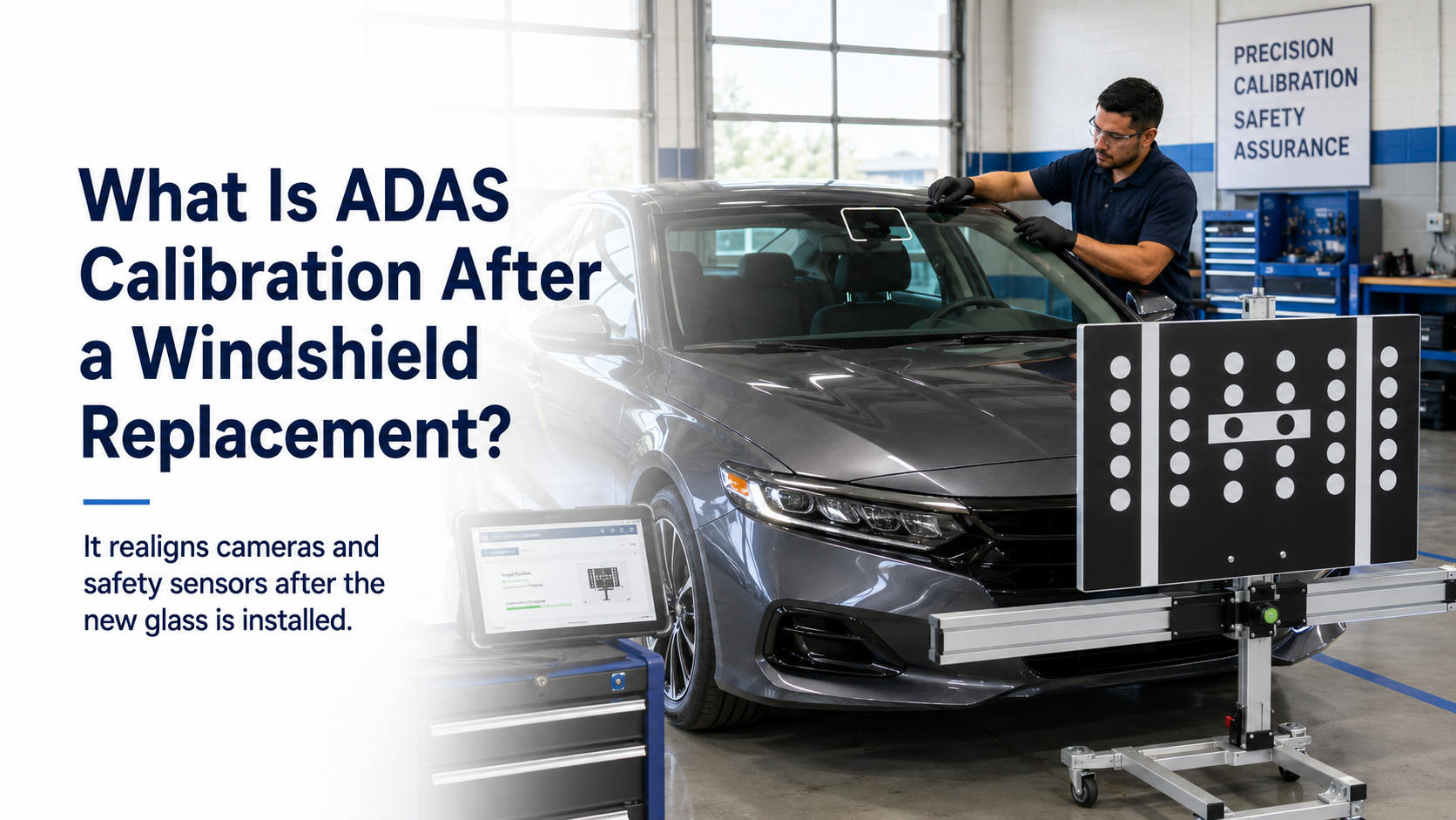 ADAS calibration in progress in garage